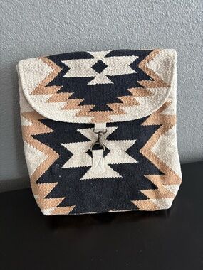 Panache Southwest-Style Canvas Backpack — Black, Cream & Tan